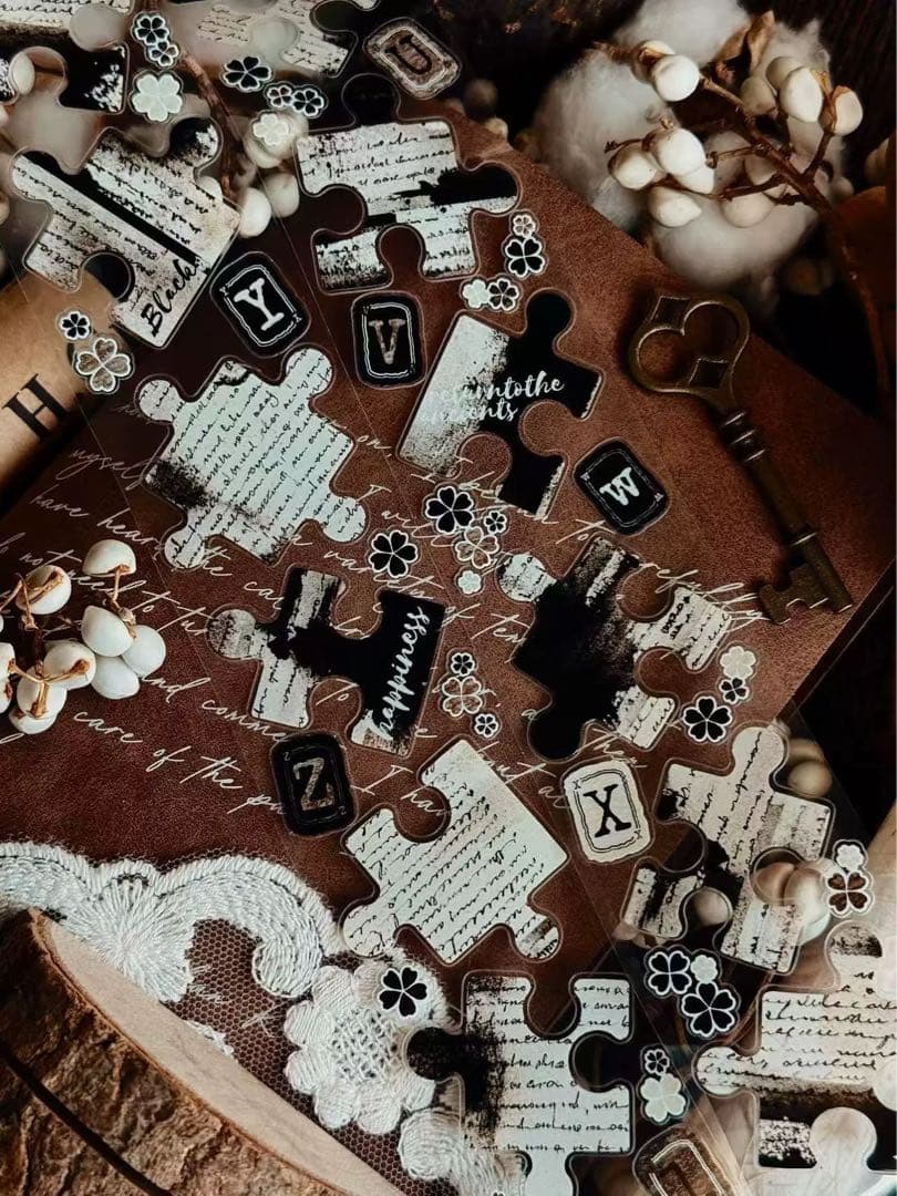 海外マスキングテープ巻売り パズル・セピア 装飾マスキングテープ