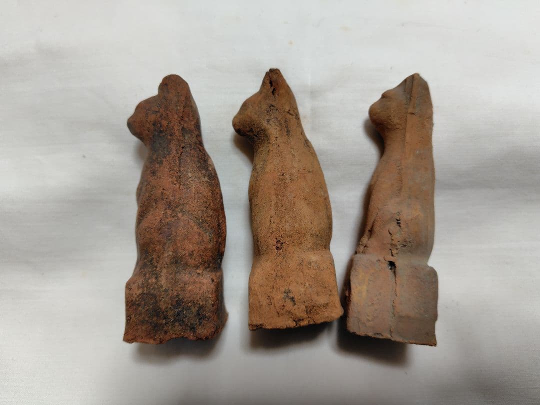 鉄砲狐3体　古道具　陶人形　土人形　アンティーク　鉄砲狐　今戸焼　稲荷　素焼