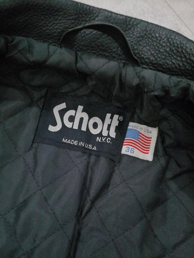 USA製 Schott 634 襟付き レザー ライダースジャケット 36 黒