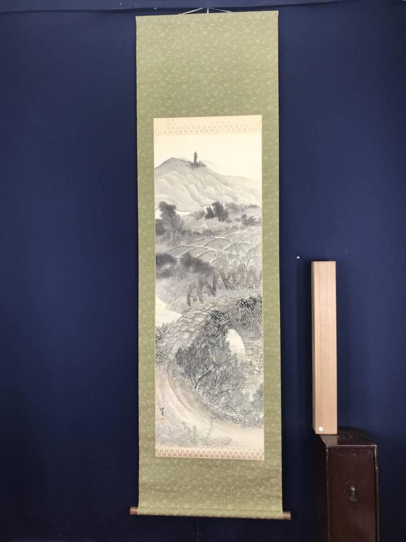 福井江亭/山水図/農作業図/掛軸☆宝船☆AB-613