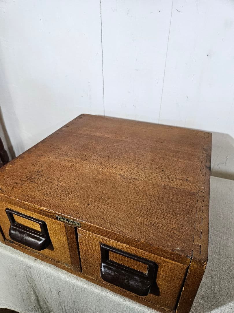 USアンティーク 木製のカードキャビネット ホルダー 卓上 書斎 引出し