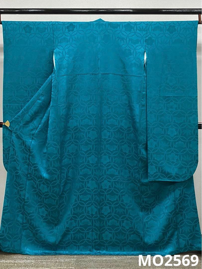 無地振袖 紋意匠 シンプル 青緑系 身丈162cm 撥水加工済み