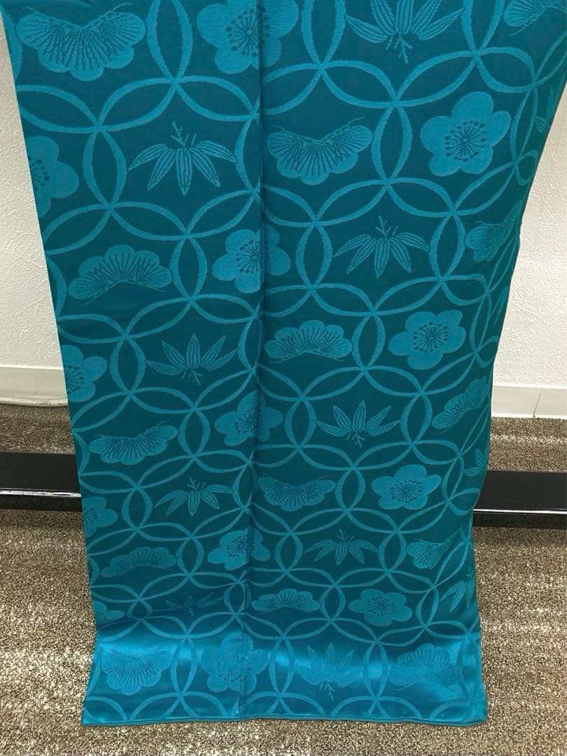 無地振袖 紋意匠 シンプル 青緑系 身丈162cm 撥水加工済み