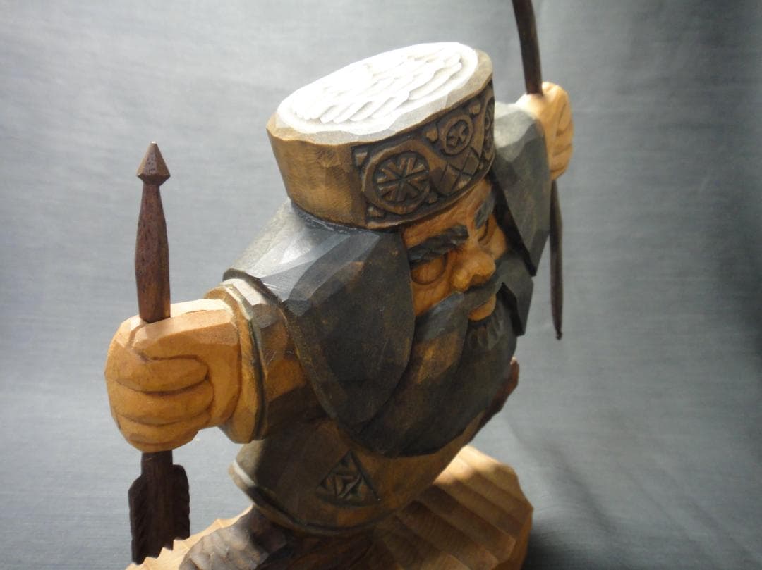 川上 哲 （さとる）作　アイヌ コロポックル 木彫り 彫刻　藤戸竹喜 に師事