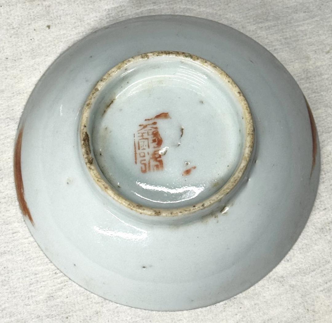 清 同治時代 粉彩花石虫紋皿 歴史唐物 琺瑯彩 伝世品焼物 中国 WWTT143