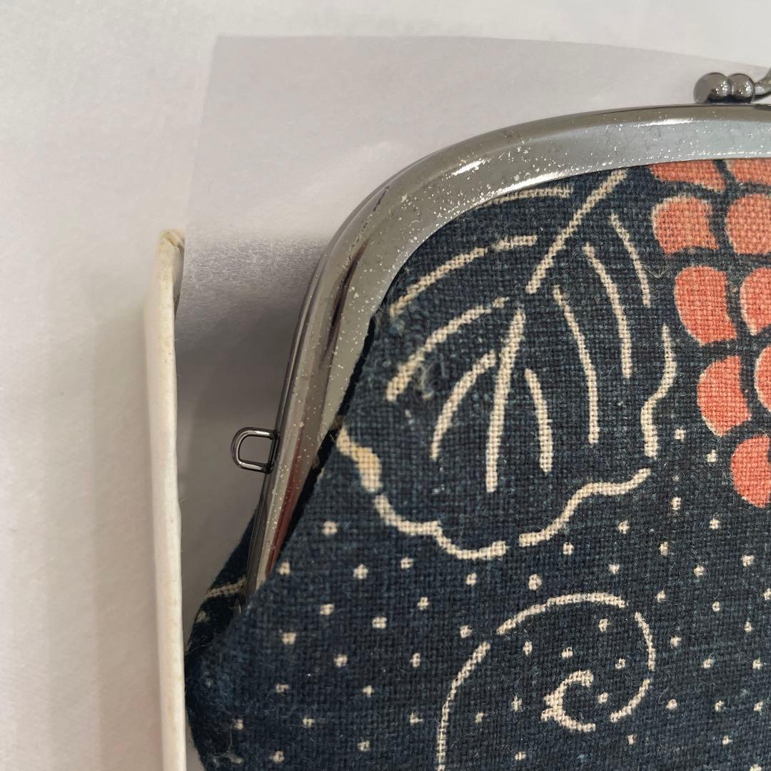 京都ちんぎれや　一点物　古布がま口財布 未使用品　藍色×朱色