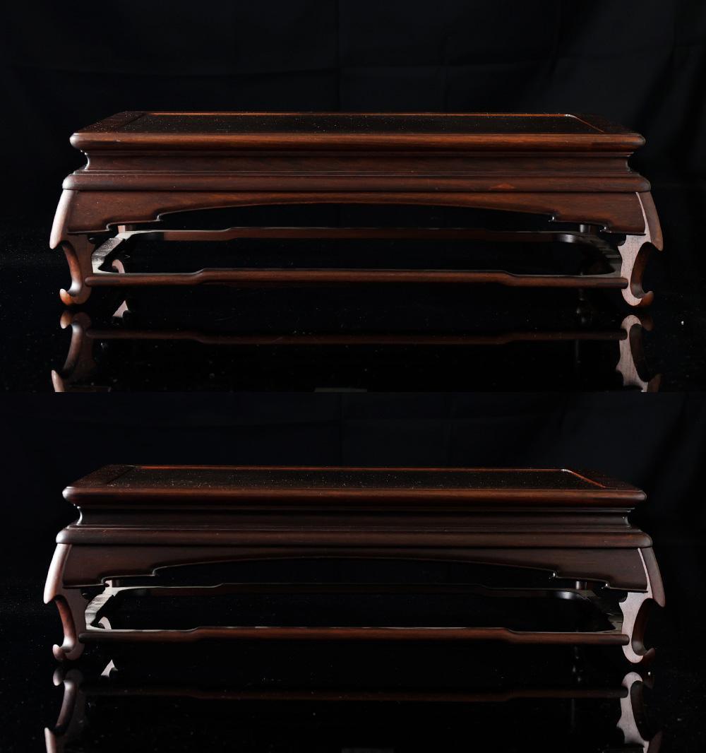 伝統工芸 高級花台 大阪唐木指物 新田隆造 作 紫檀 三重無地 長方花台