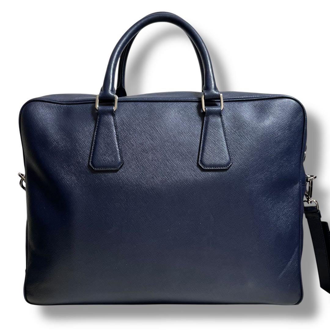 プラダ 現行 ネイビー レザー ビジネスバッグ サフィアーノ