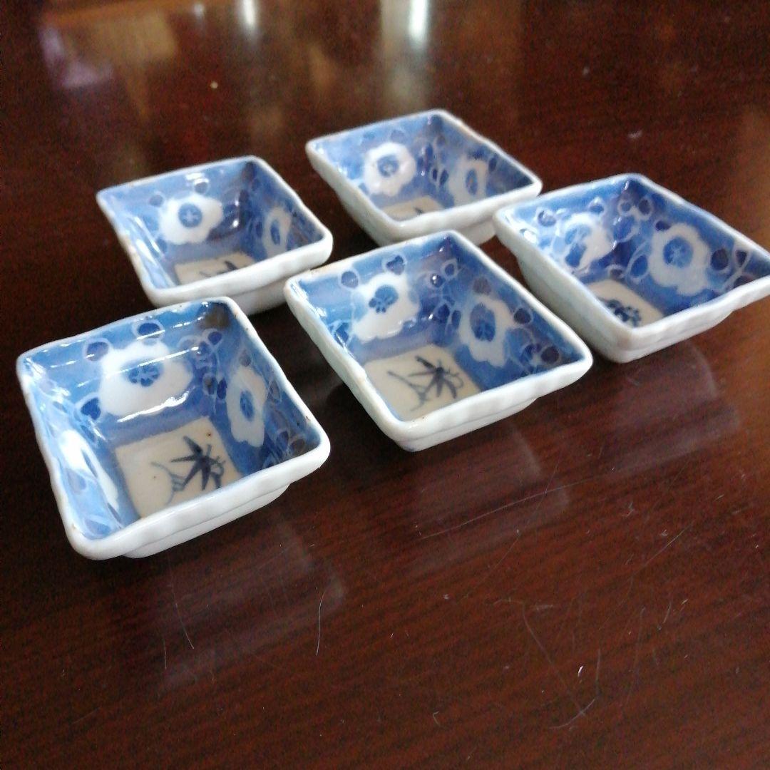 古伊万里　染付梅紋手塩皿　5客　6cm　江戸中期（1750-1790年頃）