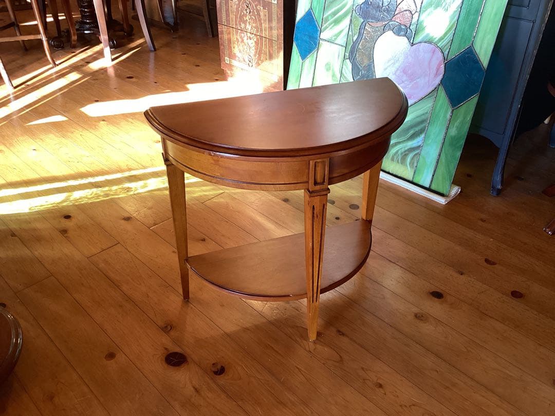 ナチュラルウッド 半円形コンソールテーブル