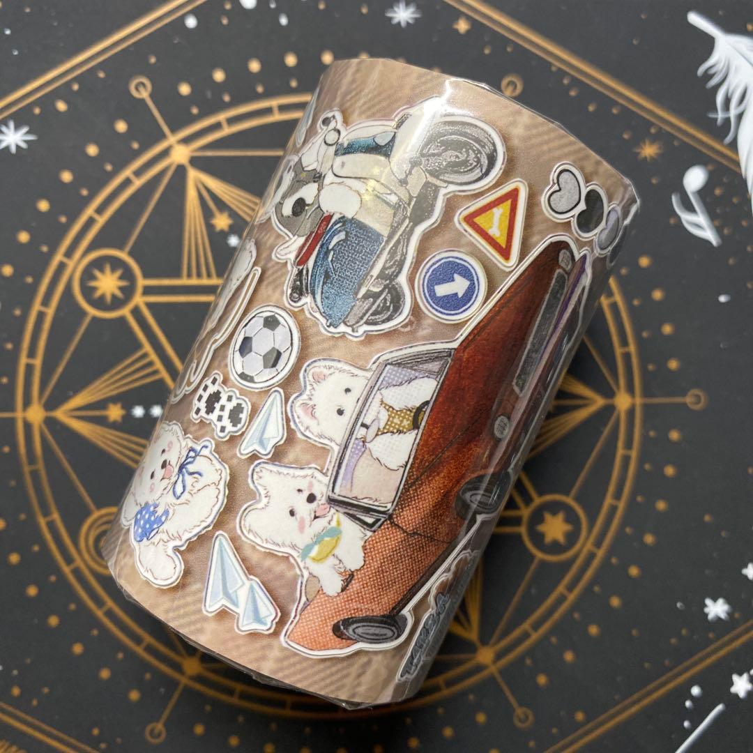 【8877】海外　マステ　5.2m巻売り　合成紙マスキングテープ　ワンチャン動物