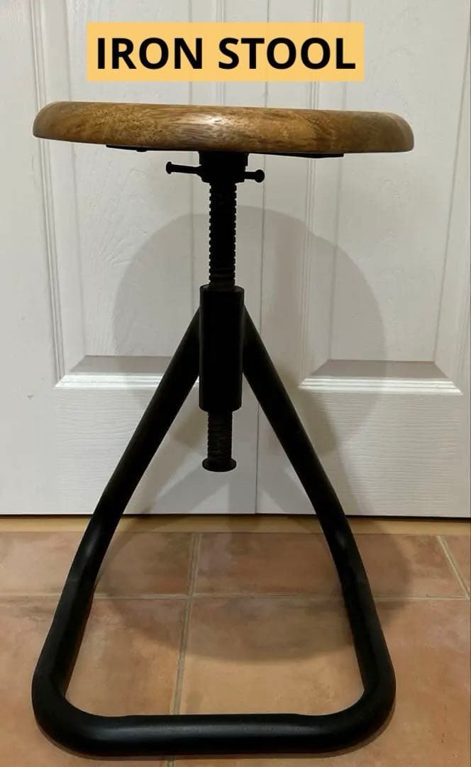 ★IRON STOOL インダストリアル　アイアン　鉄×無垢材　丸椅子　古材ネジ