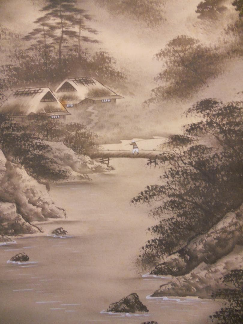 掛け軸 風月 水墨山水 絹本 希少 軸装 茶道具 掛軸 美品 です。