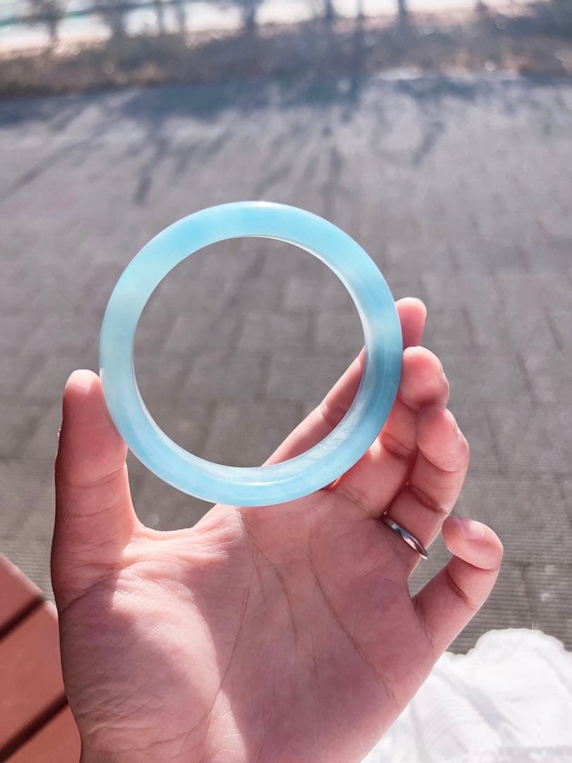 天然石　ブルー　アクアマリン 海藍宝 バングル 内径60.3 透明度が高い