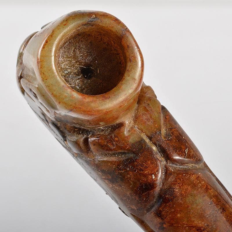 中国　玉石彫刻　神獣刻　パイプ　煙管　喫煙具　V　R5837