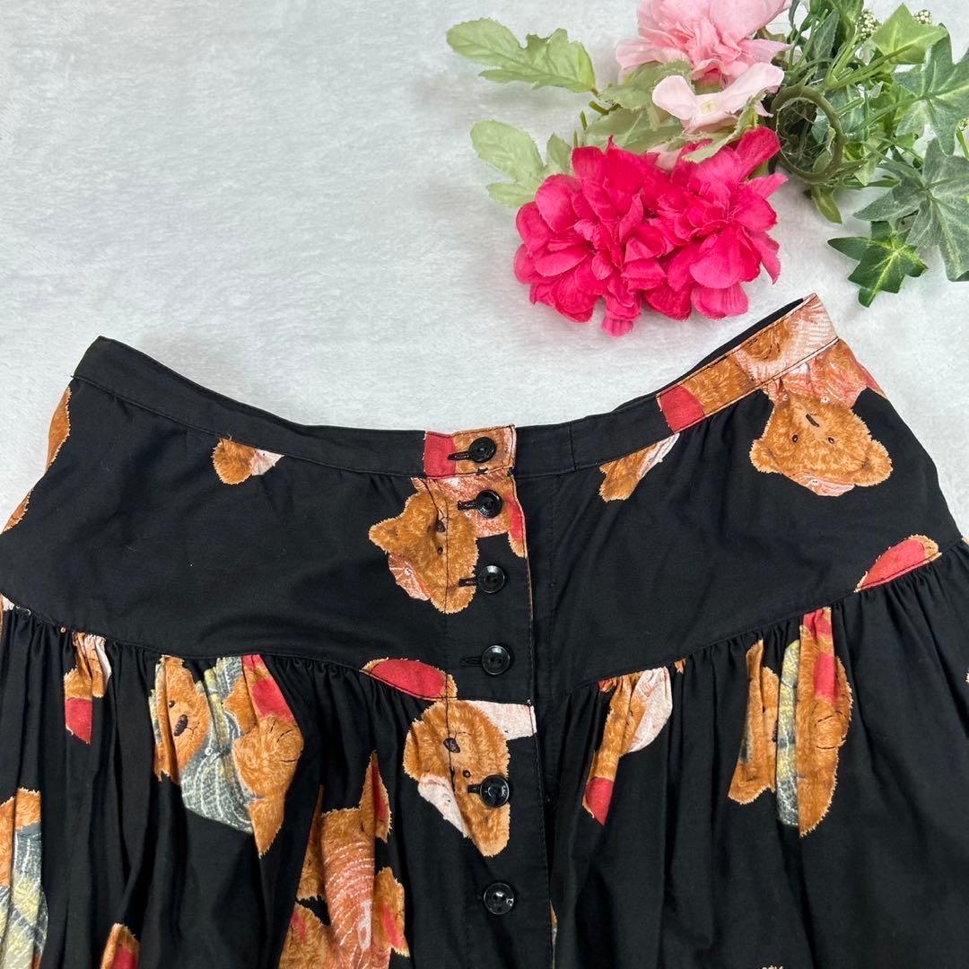 I768 美品 F ピンクハウス ひざ丈スカート ブラック レディース