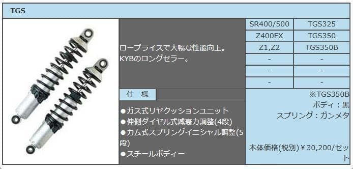 カヤバ　TGS350B　GASショック(2本SET)　Z2／Z1【新品・未使用】