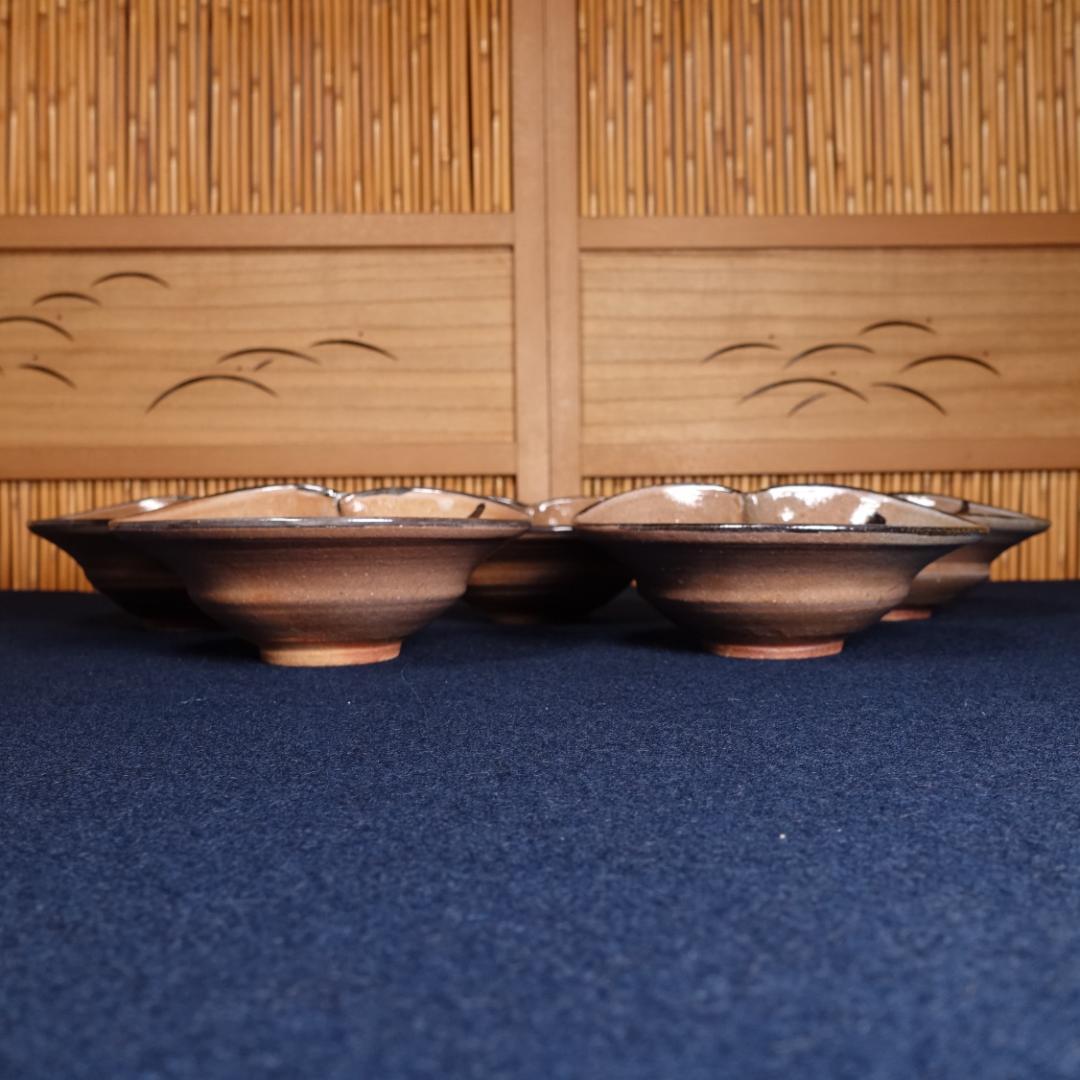 西岡小十 絵唐津蛤形 向付 5客 共箱