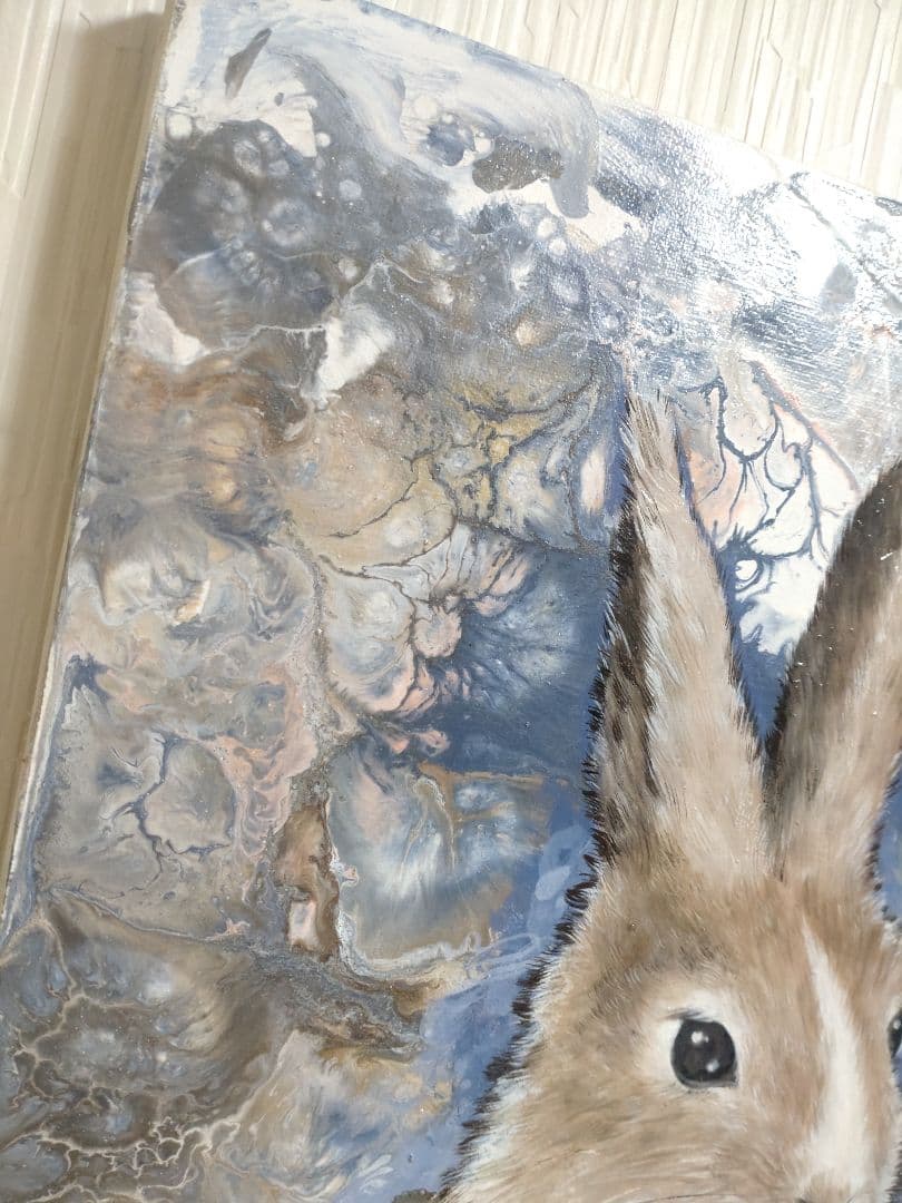 ウサギの油絵【兎伯爵】1点物の原画/作者サイン入り/F8号キャンバス