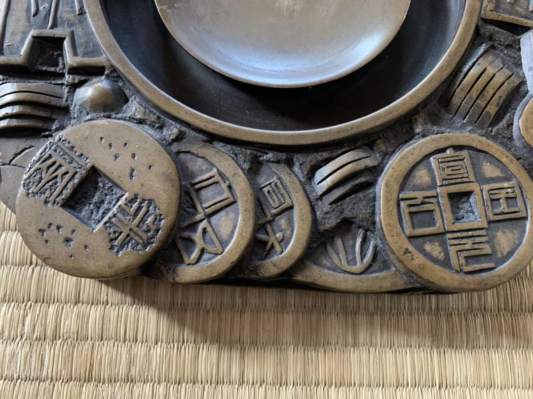 澄泥硯 新絳県黄澄泥有蓋古錢文長方陶硯　書道　中国　硯