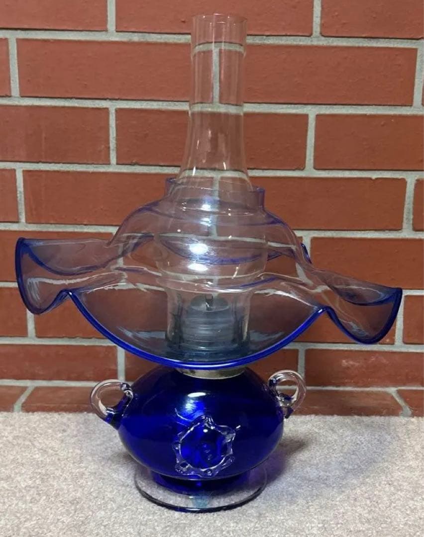 ⭐︎希少⭐︎北海道小樽　ヴィンテージ　北一硝子　青いガラス製　オイルランプ