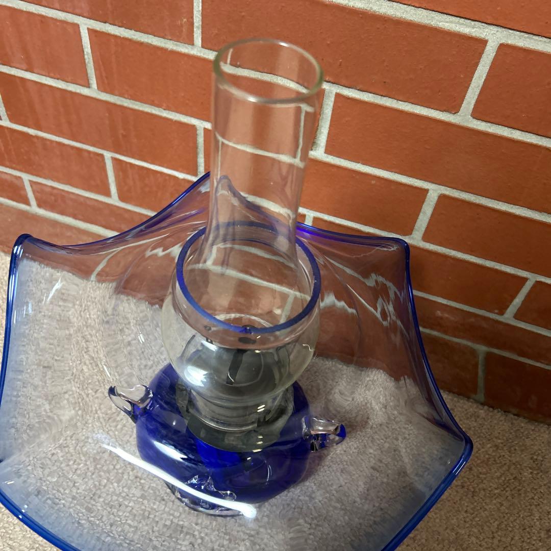 ⭐︎希少⭐︎北海道小樽　ヴィンテージ　北一硝子　青いガラス製　オイルランプ