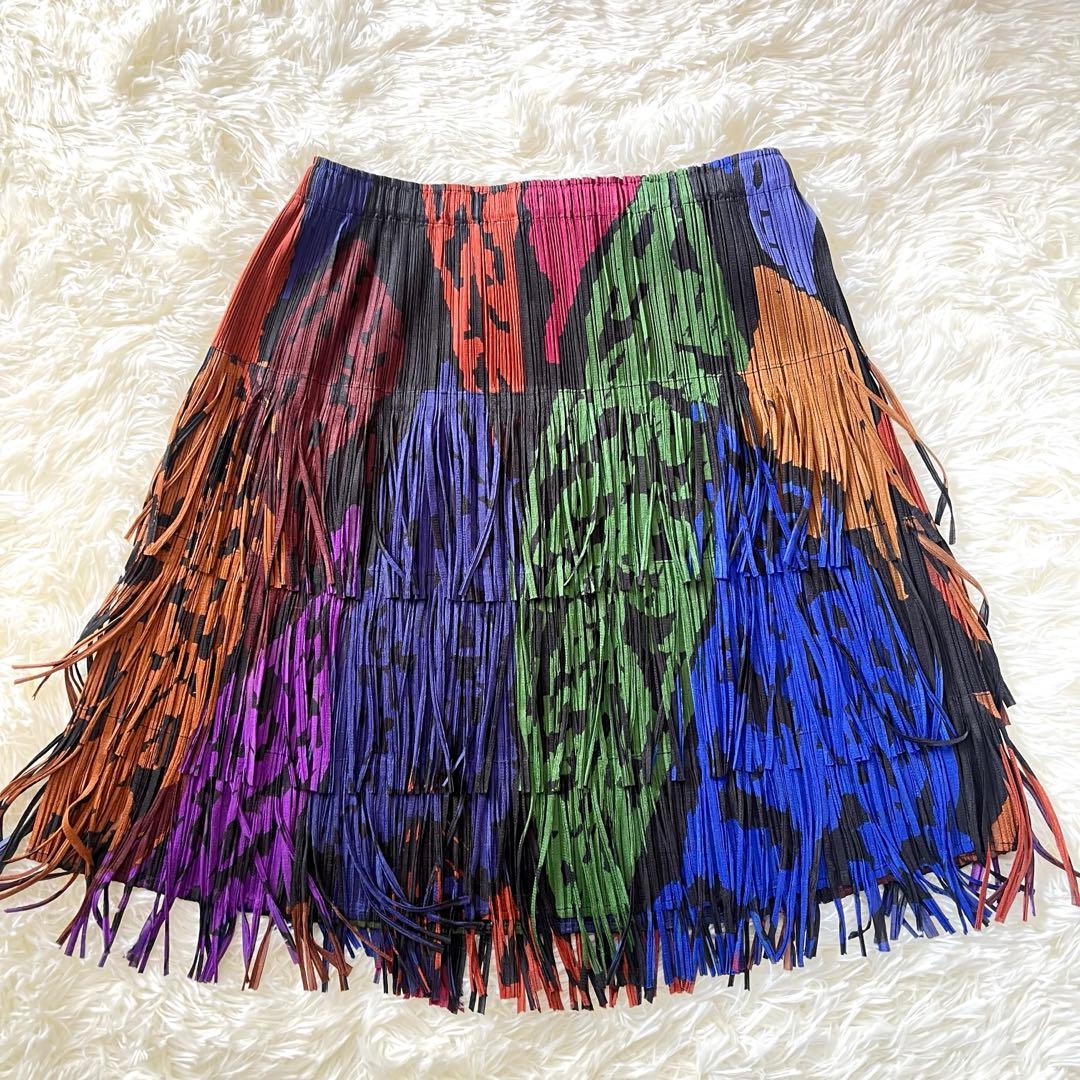 【希少・美品】プリーツプリーズ イッセイミヤケ スカート フリンジ マルチカラー