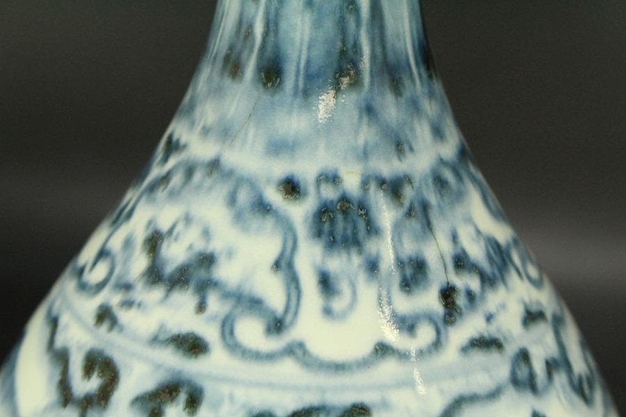 中国美術 青花 古染付 唐物 唐子紋 瓶 高22.5cm 永楽年製(LC516)