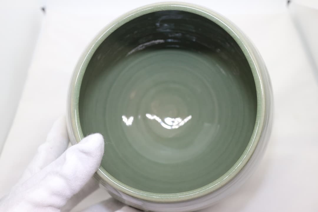 韓国人間文化財 柳海剛(柳根瀅) 高麗青磁 水指 茶道具 共箱