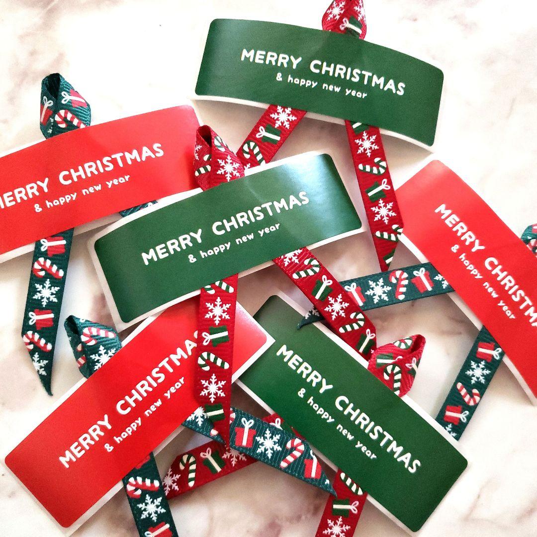 No.224　リボン付きサンキューシール　クリスマス　リボンシール　ギフトシール