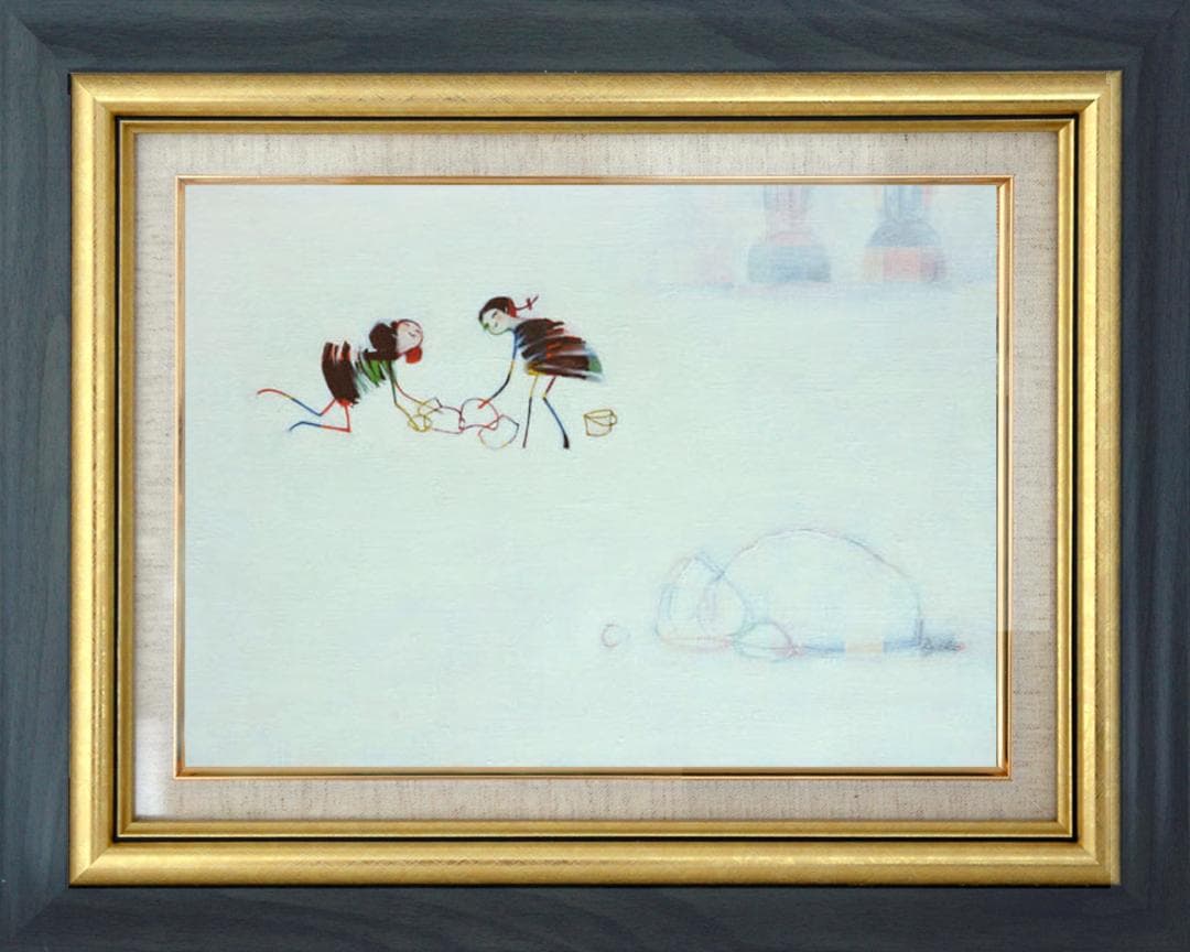 油絵 菅家令子 絵 絵画インテリア 額付(黒) F4-081614 可愛い蟻さん