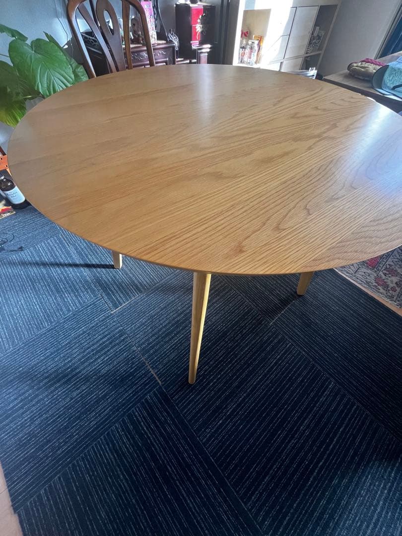 ナチュラル木製円形テーブル 約90cm