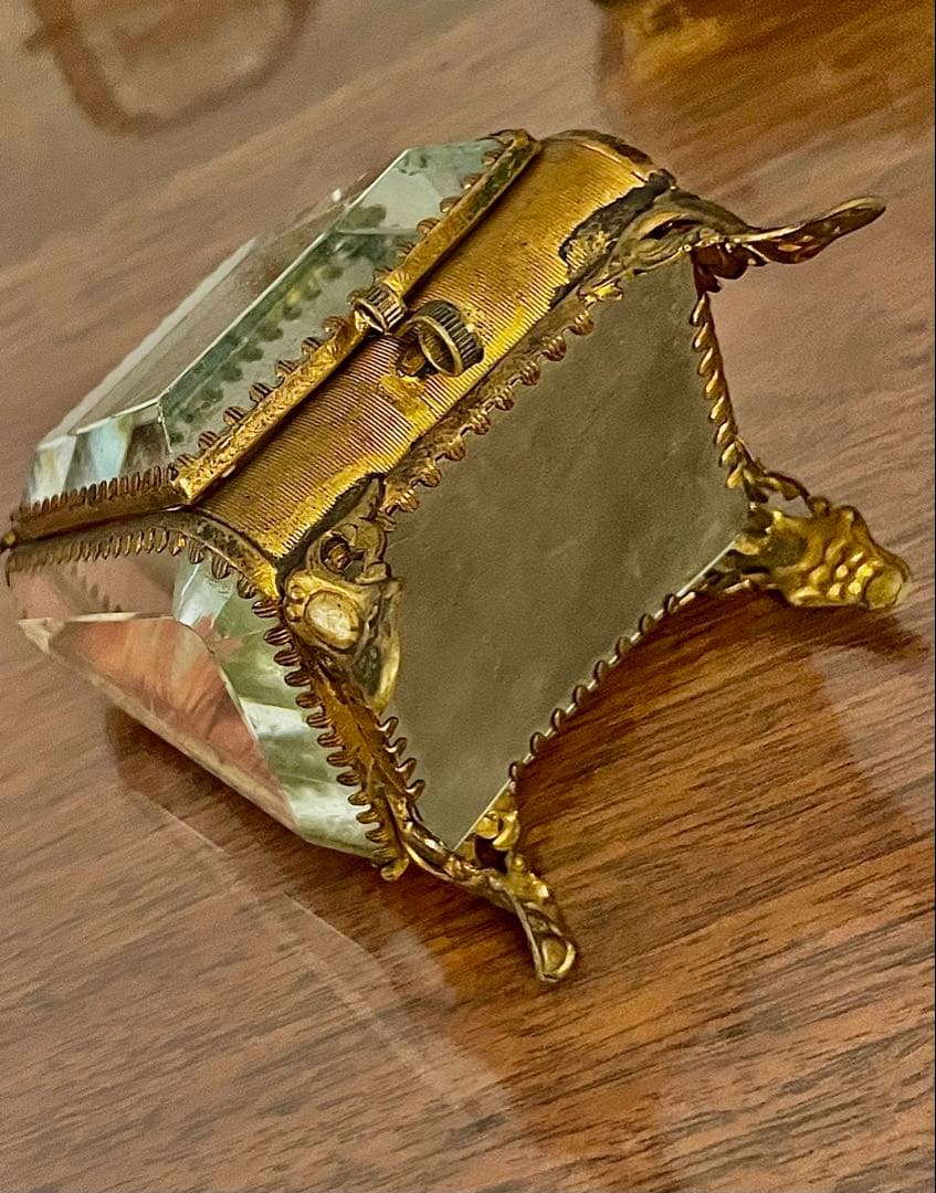 フランス　アンティーク　ジュエリー　ケース　ボックス　懐中時計　真鍮　ガラス