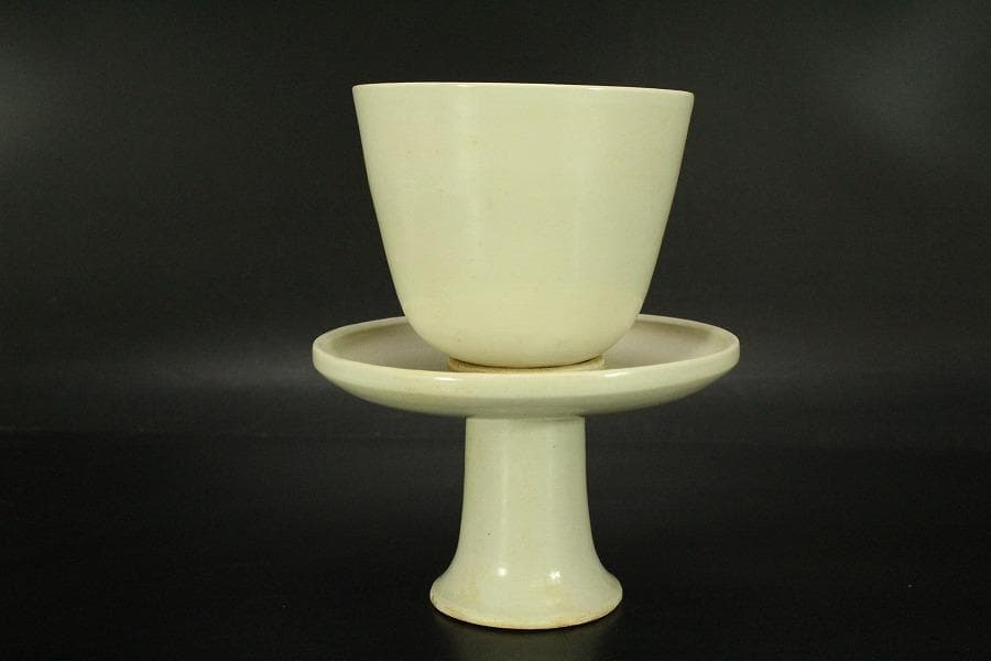 中国美術 白磁 碗 碗台 二件揃 φ12.5cm(LC512)