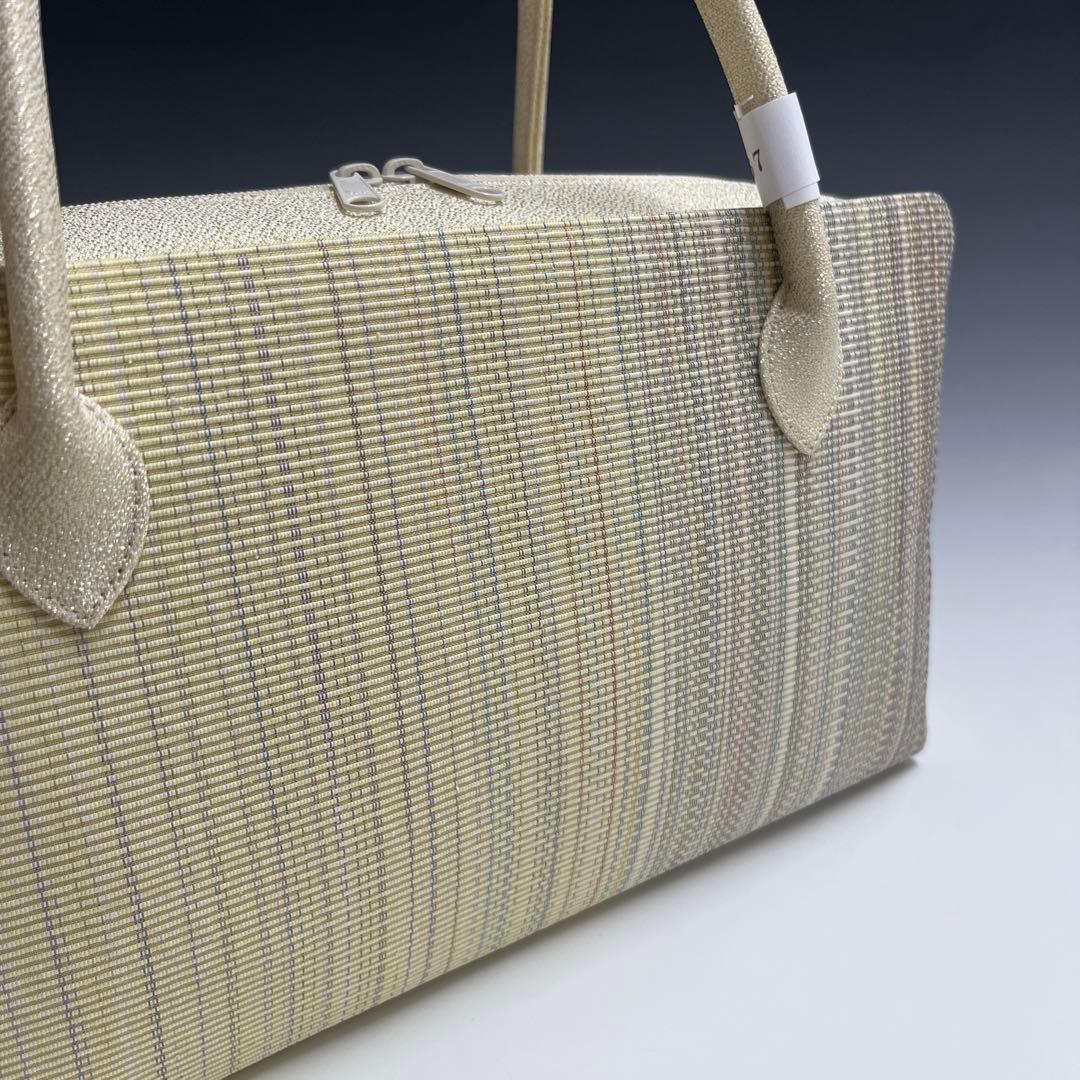 夏　新品未使用品　本塩沢紬　草木染　帯地使用　利休バッグ25067