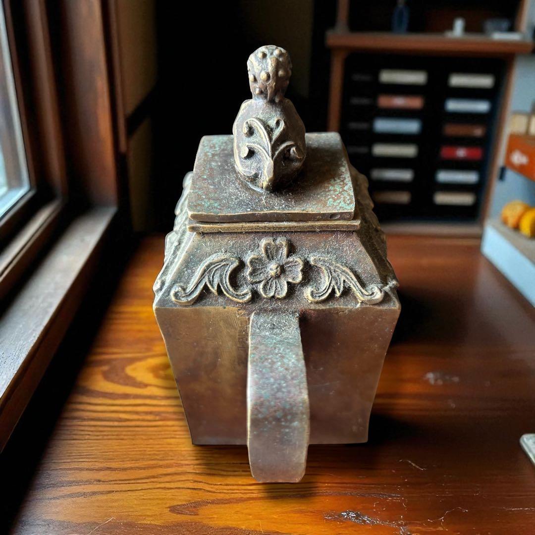 中国古美術 貔貅 嘉慶通寶蝙蝠 瑞獣文 縁起古銅急須 金運招来 書道具 墨壺水滴