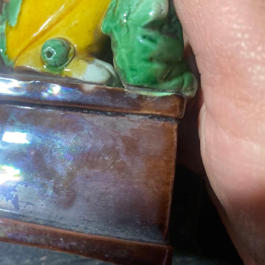 中国古玩　唐獅子一対【桐箱付】