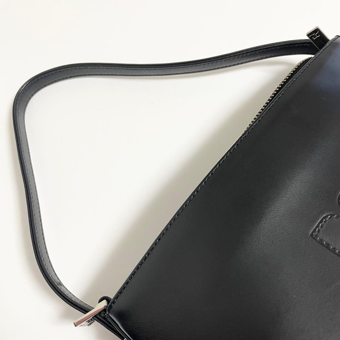 courreges クレージュ ロゴ ミニ ハンドバッグ ブラック レザー