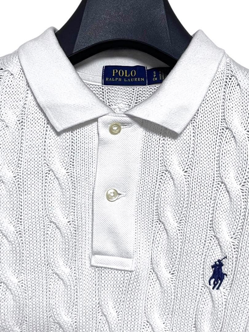 美品　ポロラルフローレン　ケーブルポロシャツ ホワイト　現行タグ