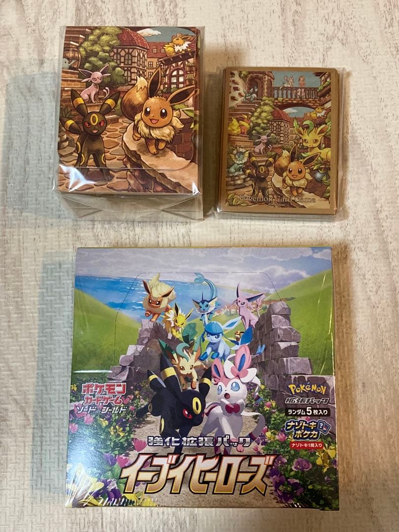 イーブイヒーローズ未開封シュリンク付1box、デッキシールド、デッキケース