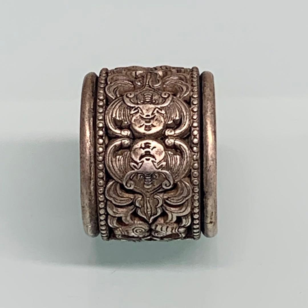 旧蔵　模様 扳指&指輪　清国　「光緒·元寶·足銀」銘　吉祥紋細工彫刻　時代物