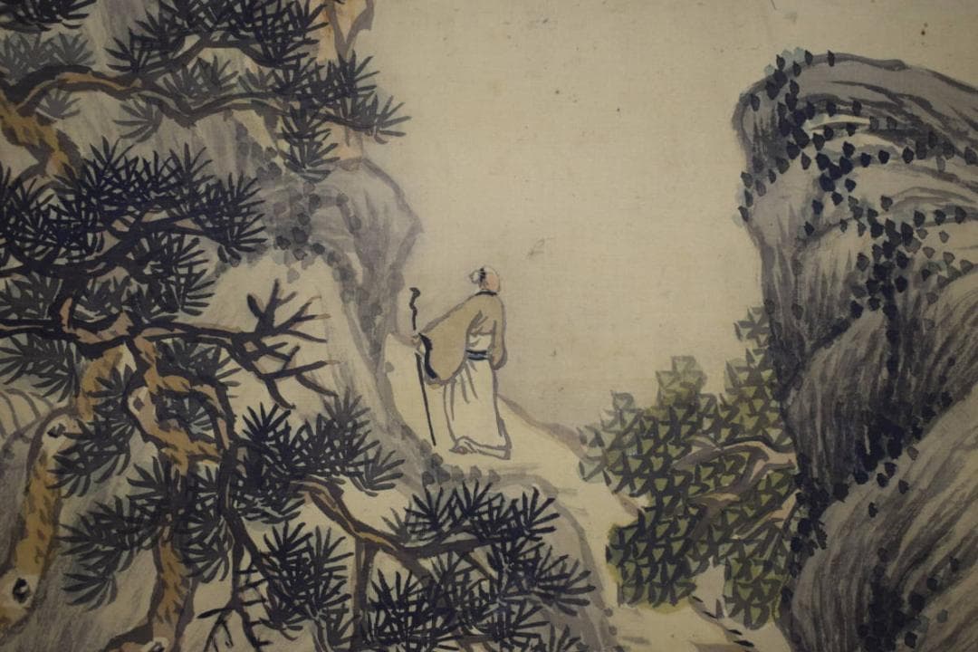 真作/森琴石/渓山勝賞図/桐共箱付/布袋屋掛軸HE-750