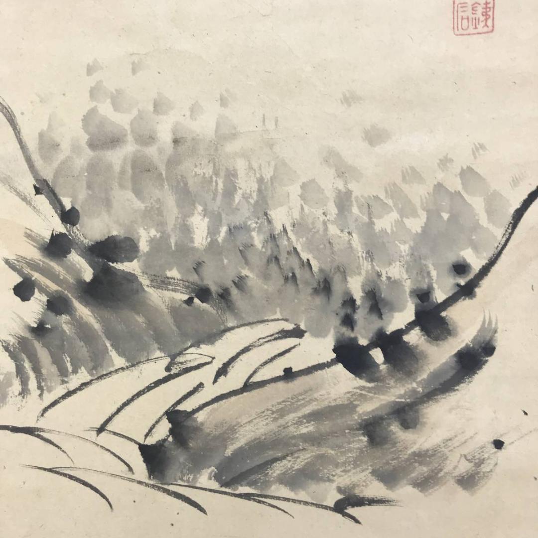 真作/藤本鉄石/鐵石/淡彩山水図/山水図//掛軸☆宝船☆AE-423