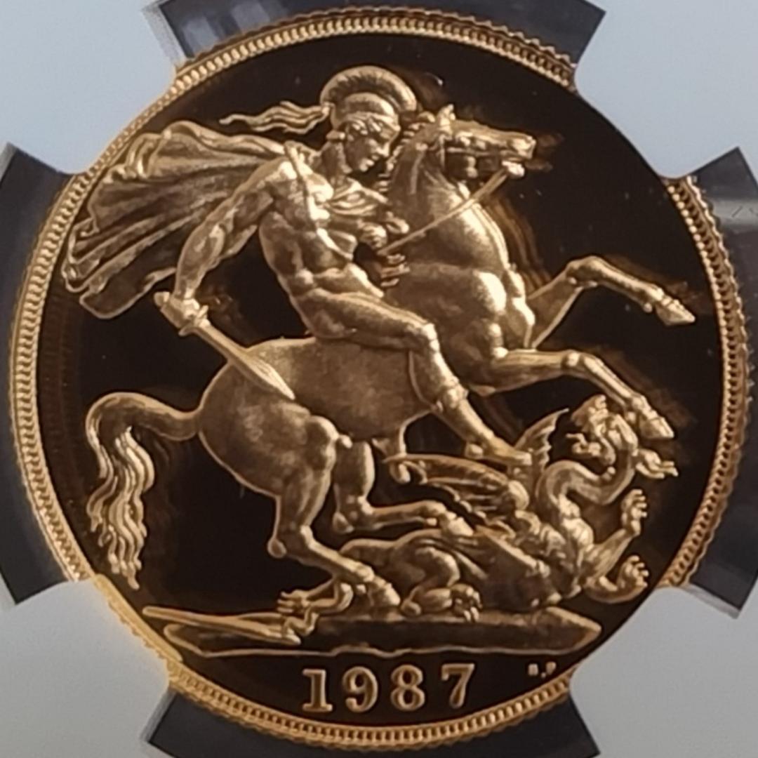 1987年/イギリス/PF70/ミドルエリザベス/金貨/2ソブリン/NGC