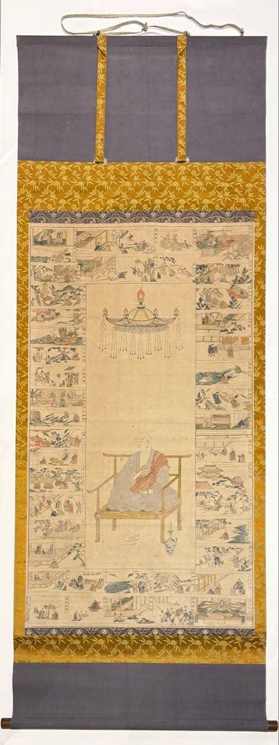 「弘法大師御一代解」鬼頭道恭筆木版画 明治期刊１幅|真言宗 掛軸 掛け軸 空海