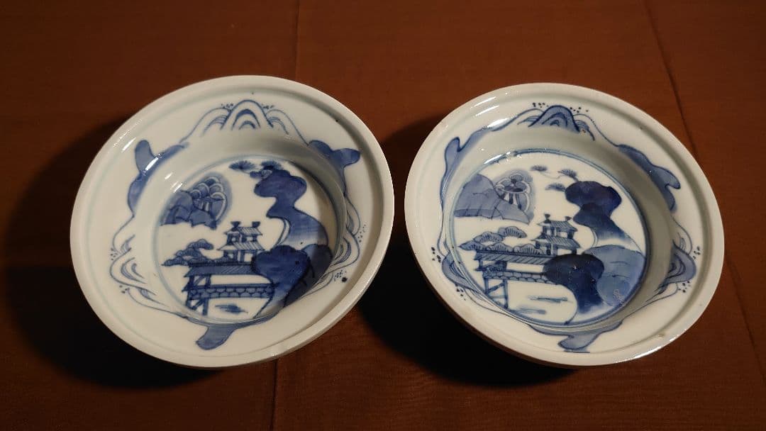 古伊万里　伊万里　染付　山水　菓子鉢　アンティーク伊万里　２客