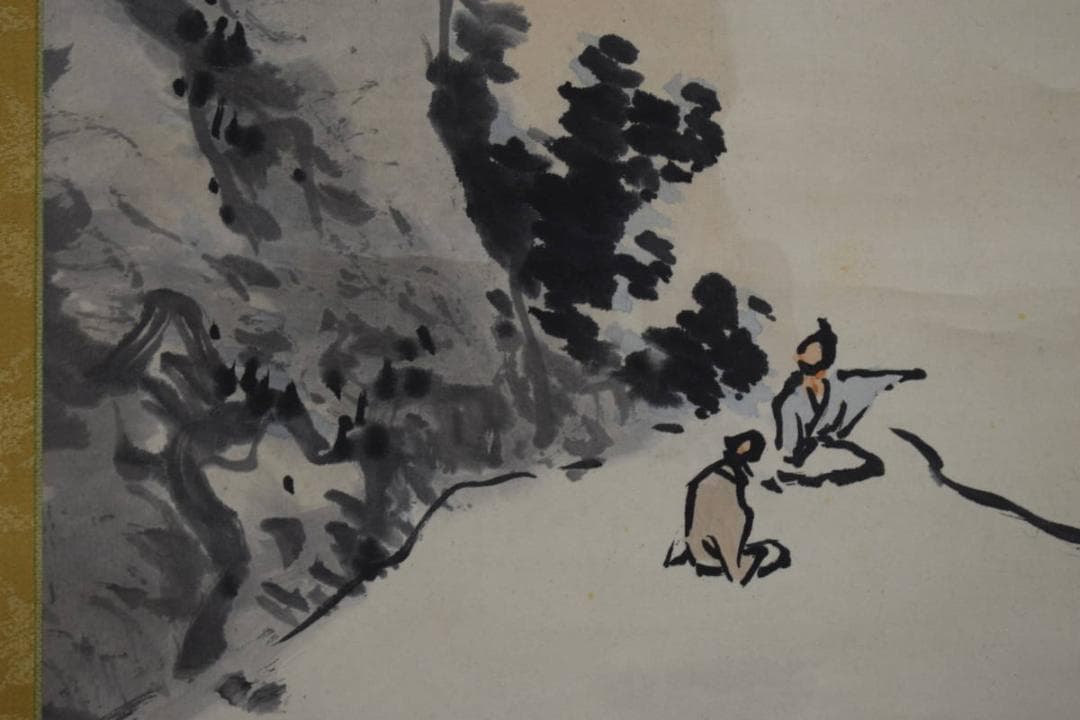 真作/小室翠雲/秋景山水人物画賛/草月の桐極箱付/布袋屋掛軸HG-881