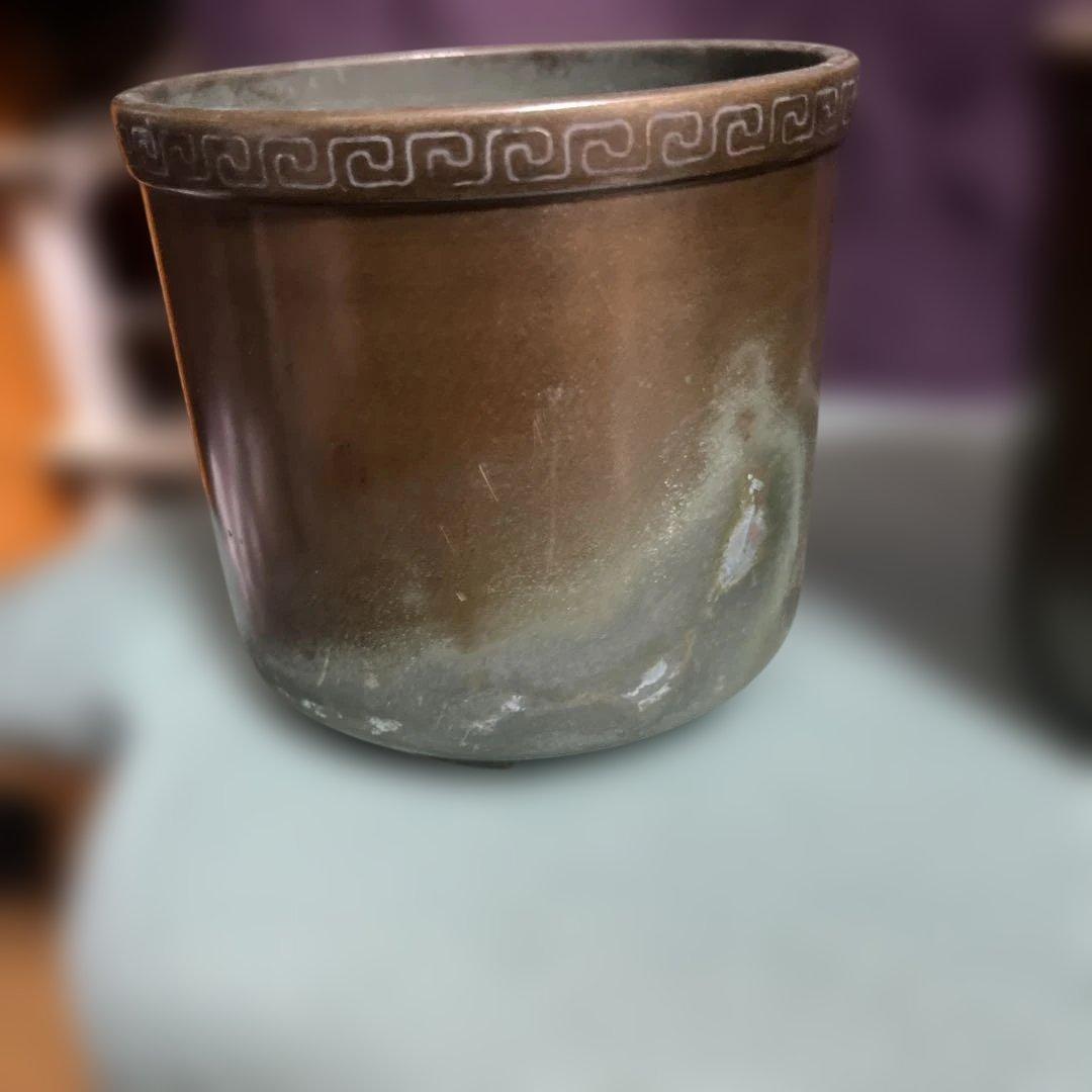 龍文堂　安之介造　銅　銀象嵌　火入　一対　箱入り　アンティーク　コレクション