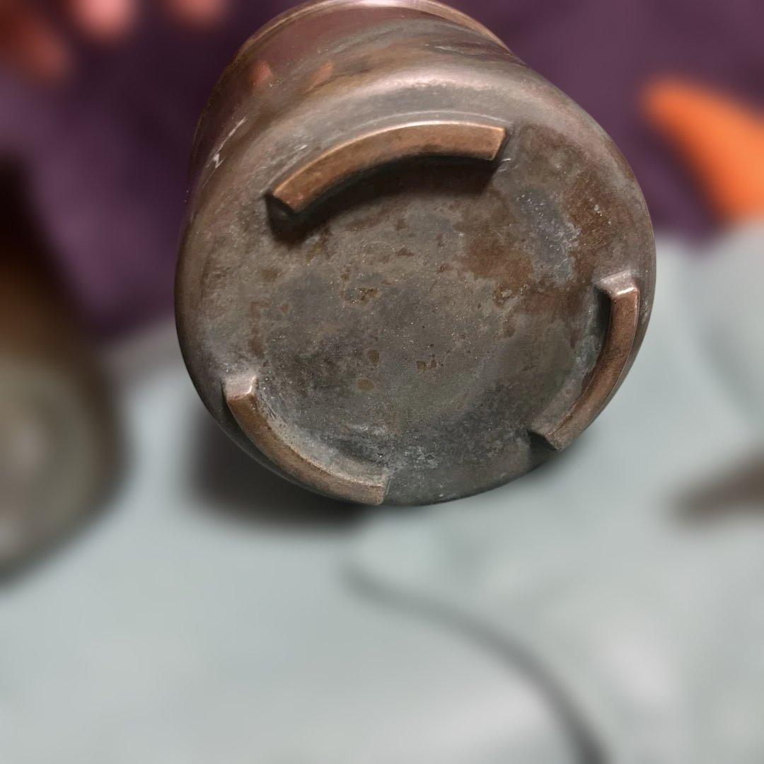 龍文堂　安之介造　銅　銀象嵌　火入　一対　箱入り　アンティーク　コレクション