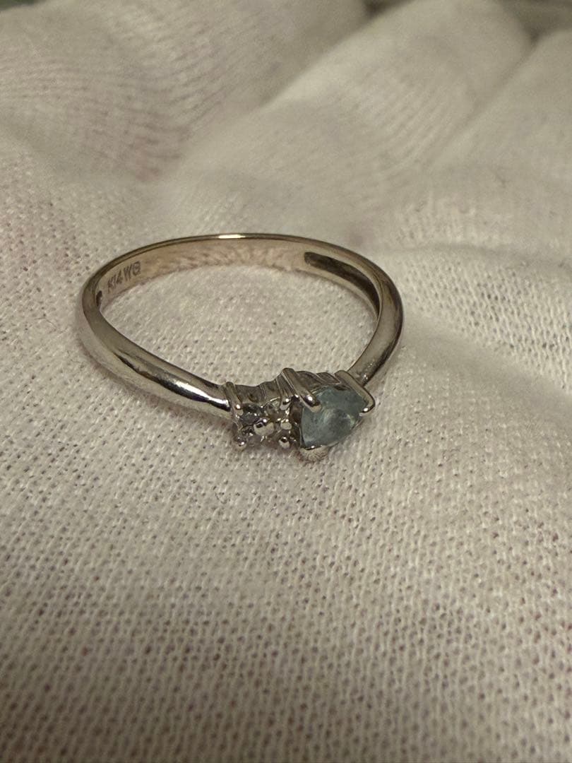 アクアマリン　メレダイヤモンドリング　K14 WG ホワイトゴールド 11号